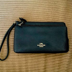 Black double zipper coach wristlet